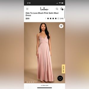 Lulu’s Ode to Love Blush Pink Satin Maxi Dress- NEW